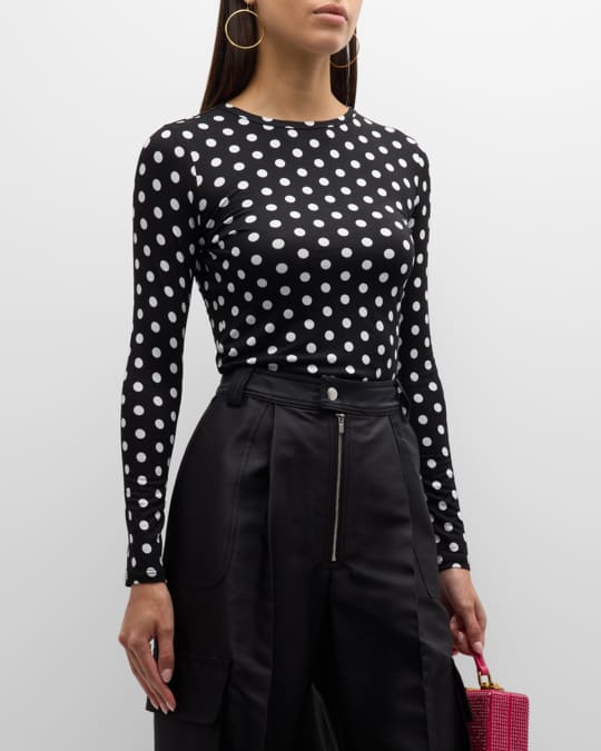 Delaina Polka Dot Crewneck Long Sleeve Top