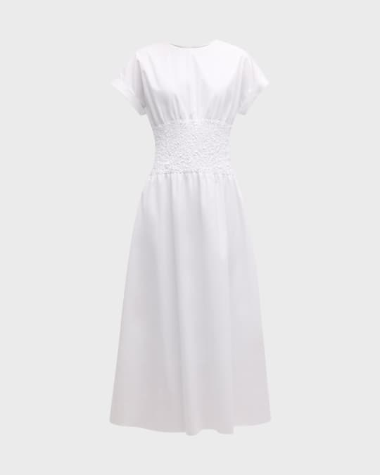 Lafayette 148 New York Smocked A Line Maxi Dress White