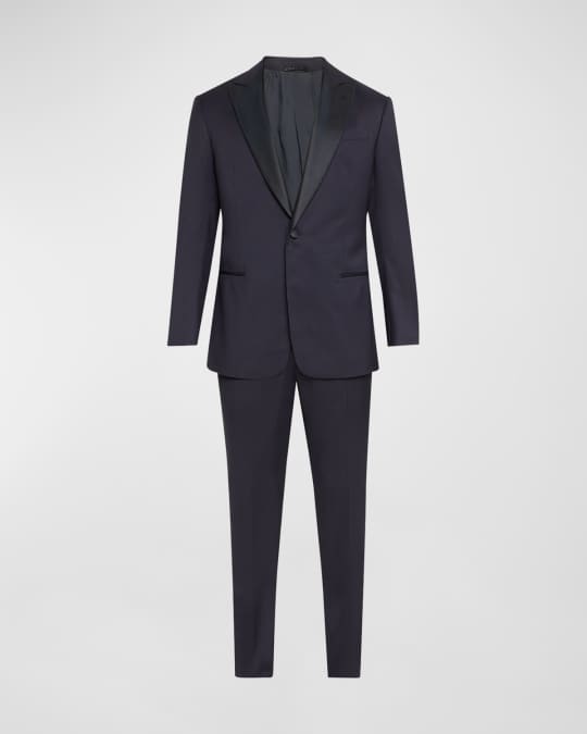 Giorgio Armani Men's Silk-Lapel Micro-Pattern Suit | Neiman Marcus