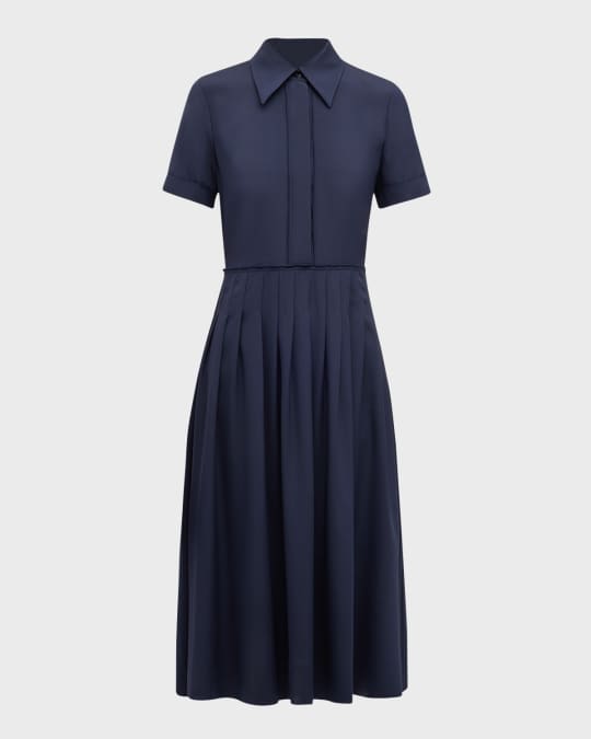 Lafayette 148 New York Pleated Organic Silk Georgette Midi Shirtdress Neiman Marcus
