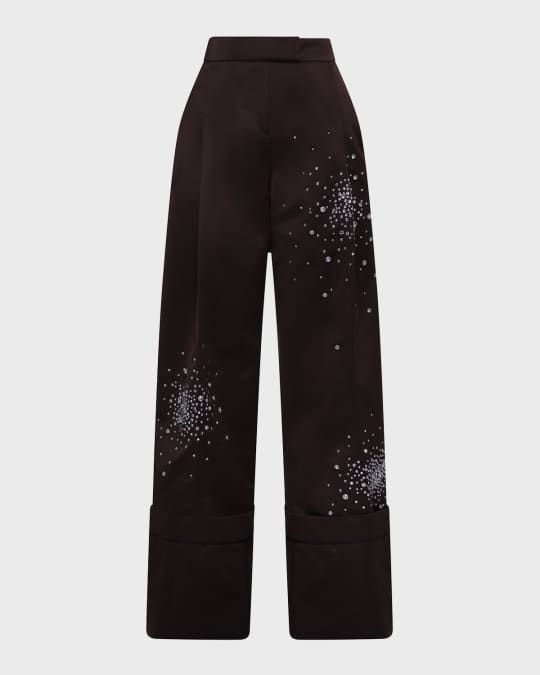 Oversized Embroidered Satin Pants