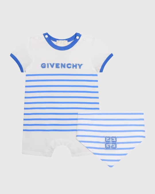 Boy's Striped 4G Embroidered Overall Set, Size 1M-18M