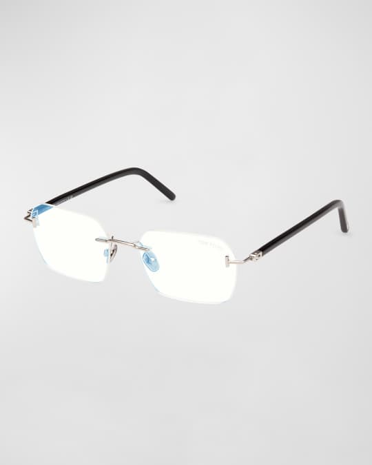 TOM FORD Men's Rimless Rectangle Blue Light-Blocking Glasses