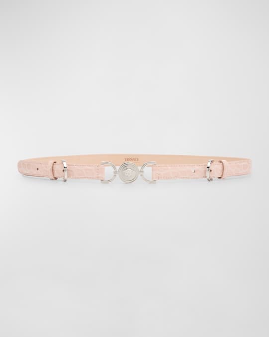 Medusa Croc-Embossed Leather Belt 