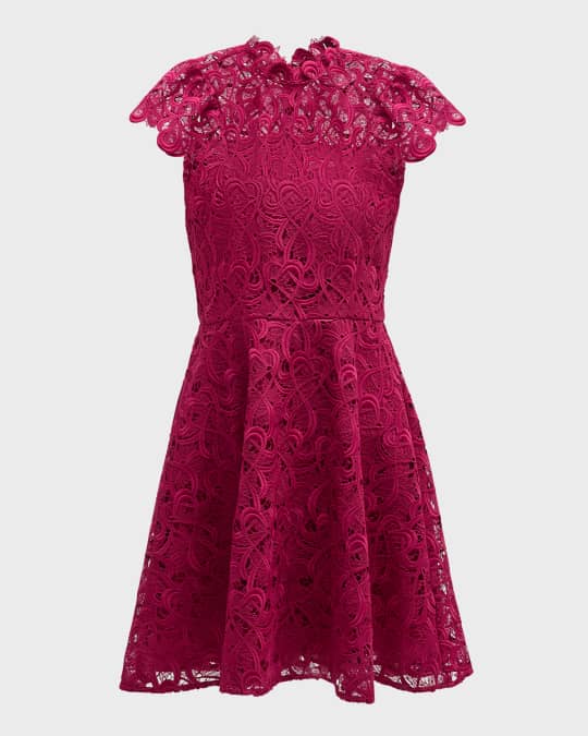 Shoshanna Everlie Mock-Neck Heart Lace Mini Dress | Neiman Marcus