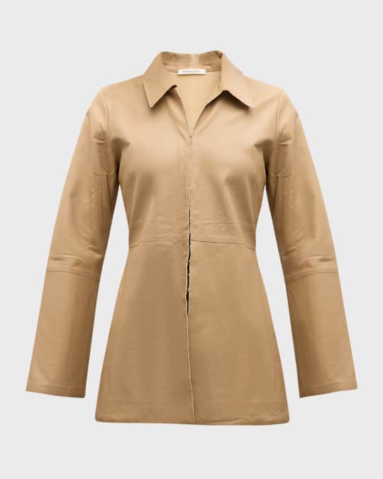 By Malene Birger Alleys Hook-&-Eye Leather Shirt | Neiman Marcus