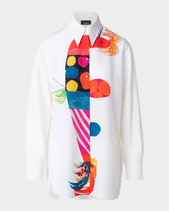 Silk Crepe Blouse with Rooster Print