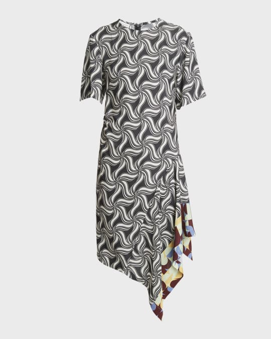 Diana Illusion Printed Asymmetric Midi Dress