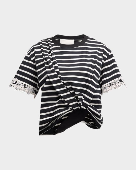Striped Lace-Embroidered T-Shirt