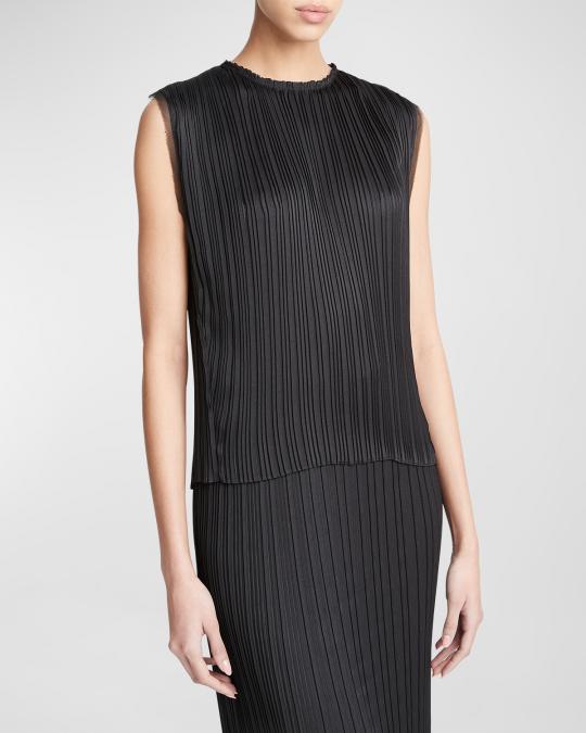 Vince Pleated Crewneck Shell Top | Neiman Marcus