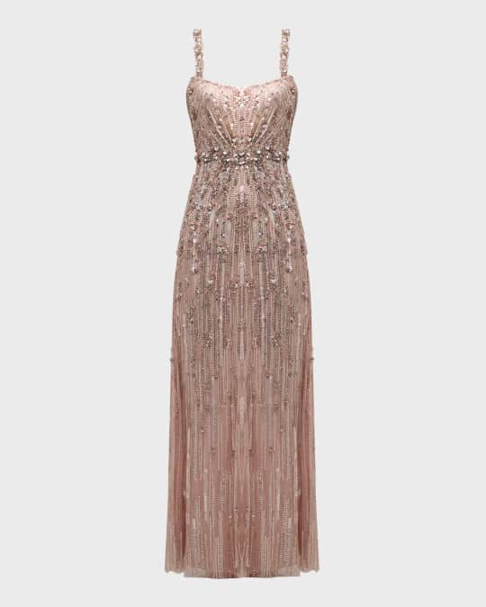 Jenny Packham Bright Gem Embellished Sleeveless A-Line Gown | Neiman Marcus