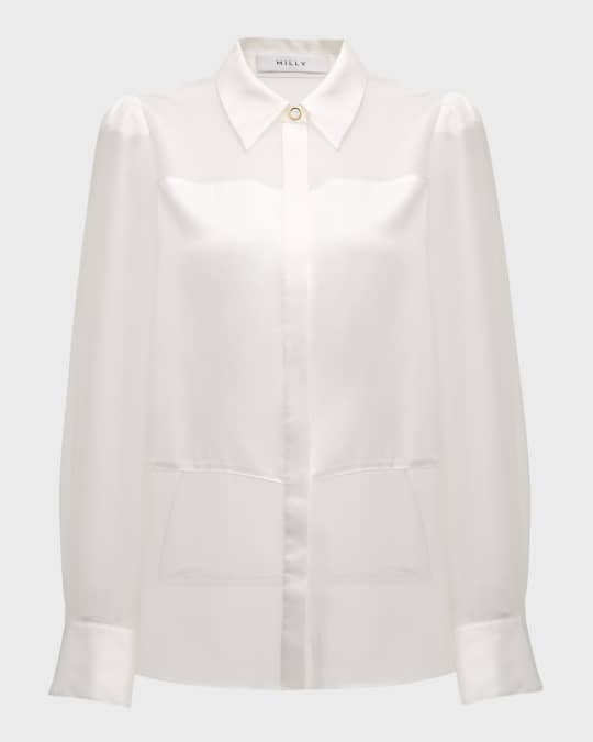 Andy Sheer-Panel Button-Down Satin Blouse