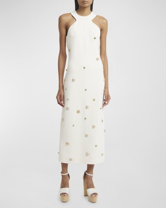 Elie Saab Degrade Stud-Embellished Cady Halter Midi Dress | Neiman Marcus
