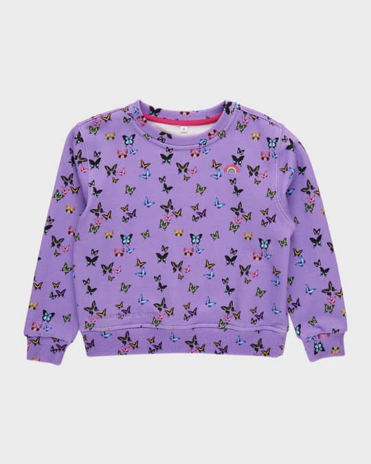 Girl's Purple Butterflies Cotton Crewneck, Size 2-12