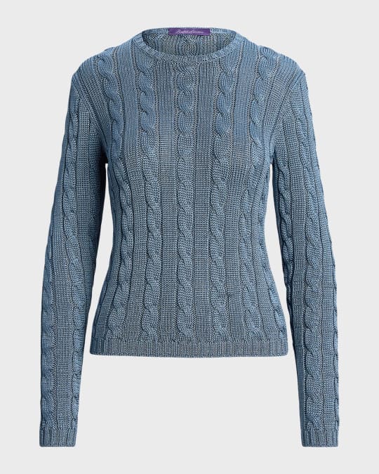 Ralph Lauren Collection Cable-Knit Silk Crewneck Sweater | Neiman Marcus