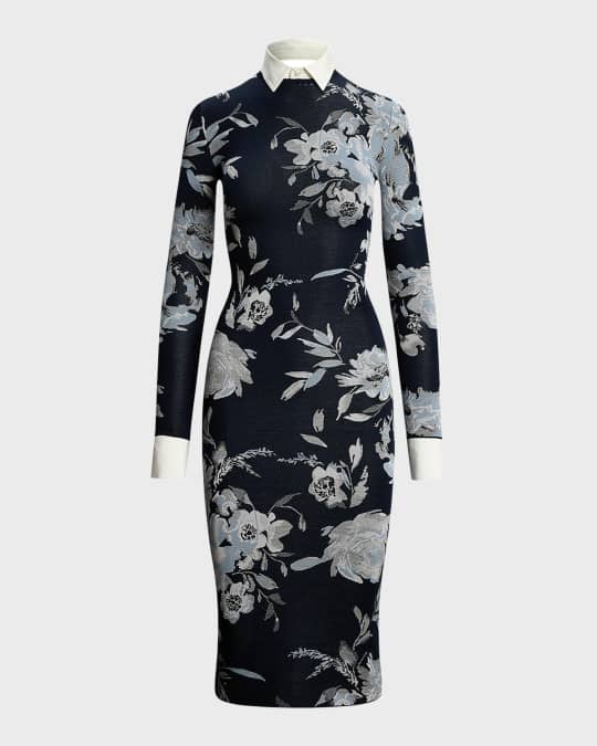 Floral Jacquard Sweater Day Dress