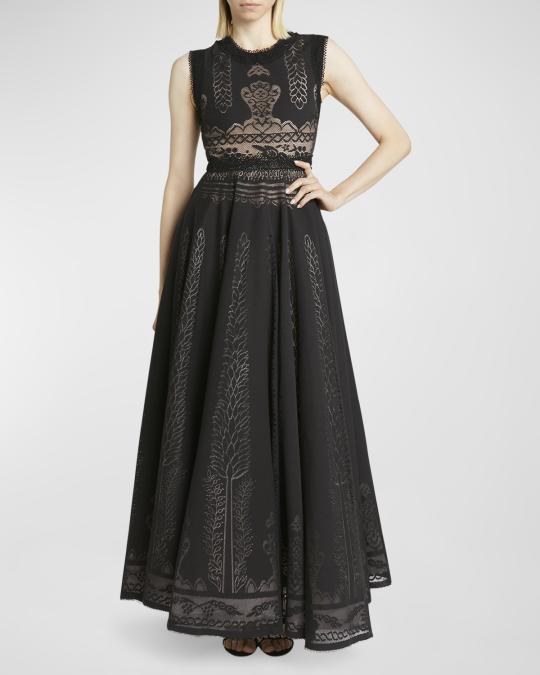 giambattista valli knit dresses Pointelle-Knit Sleeveless Fit-&-Flare Gown sbc-Straight