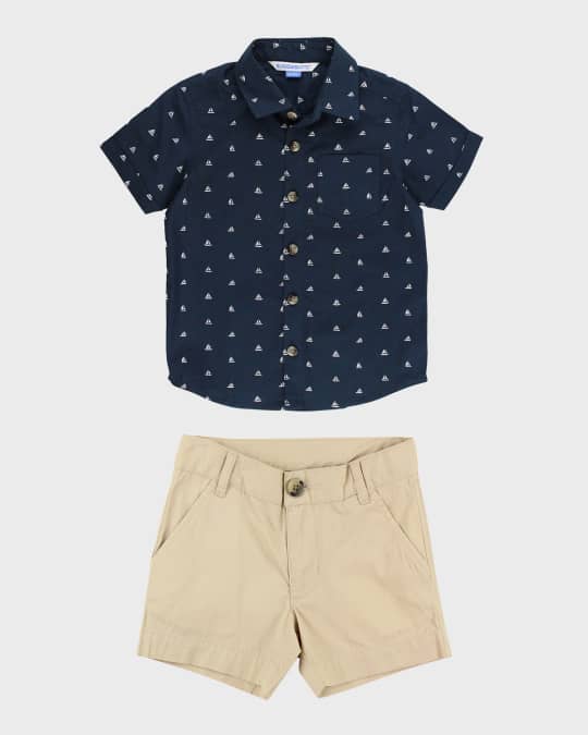 Anavini Boys Navy Blue Gingham Sailboats Shortall main image 0