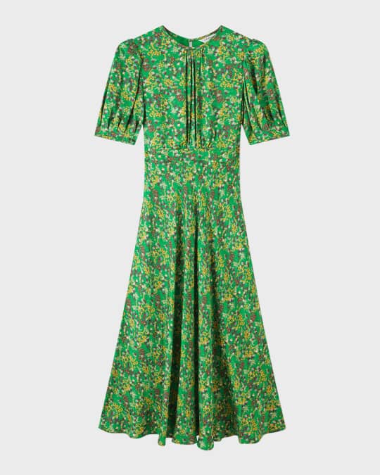 Jem Floral-Print Puff-Sleeve Midi Dress