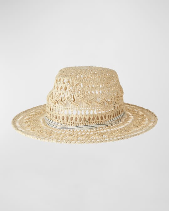Maison Michel Kyra Cannage Straw Fedora With Striped Band Neiman