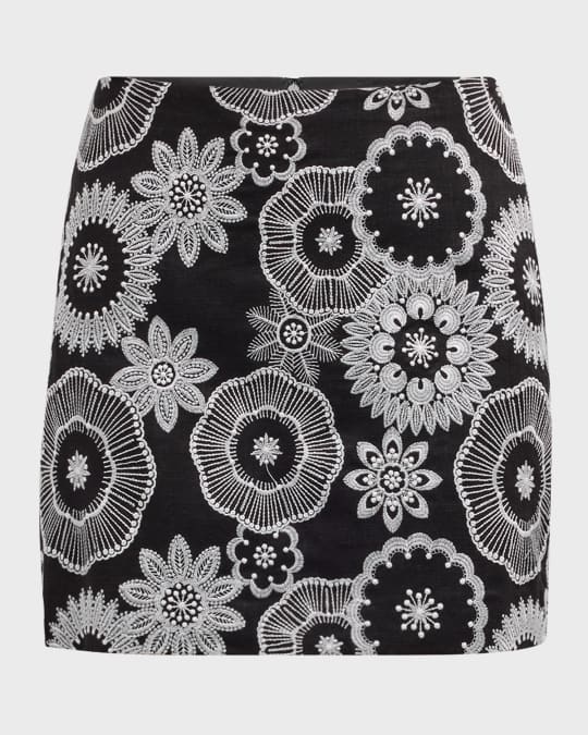 Milly Floral-Embroidered Straight Mini Skirt | Neiman Marcus