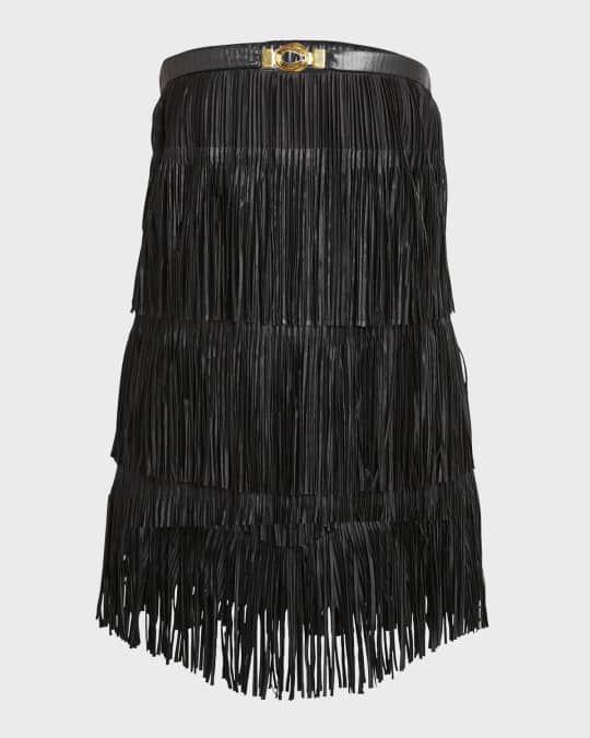 knee length dresses for ladies Broadway Stunner Leather Fringe Western Mini Dress Black / L