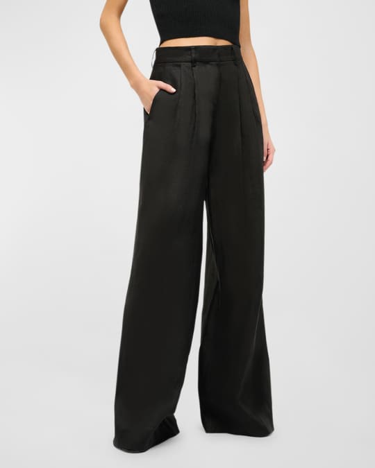STAUD Sasha Wide-Leg Linen Pants | Neiman Marcus