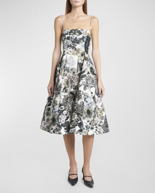 Marni Floral Print Fit Flare MidiDress with Bustier Top Neiman Marcus