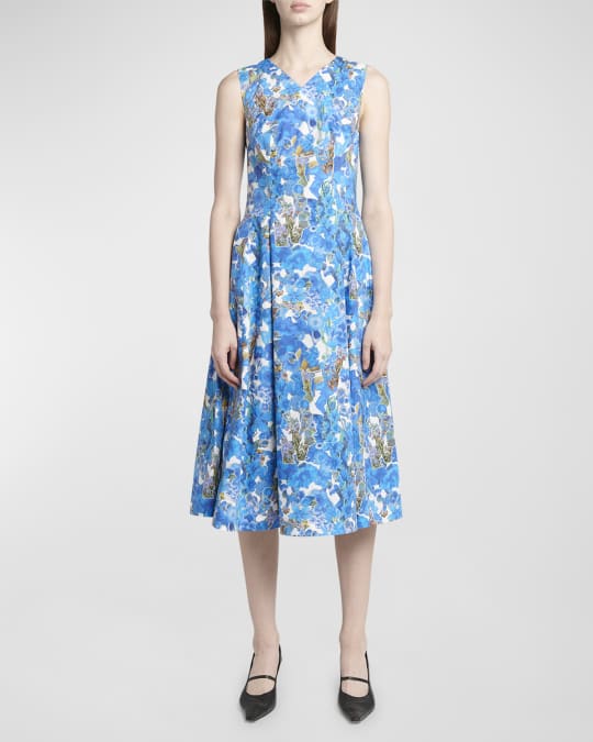 【MARNI】 Floral cotton poplin midi dress Floral cotton poplin midi dress in blue - Marni | Mytheresa