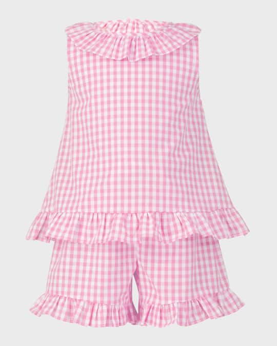 Girl's Gingham Frill Top & Shorts Set, Size 2-10