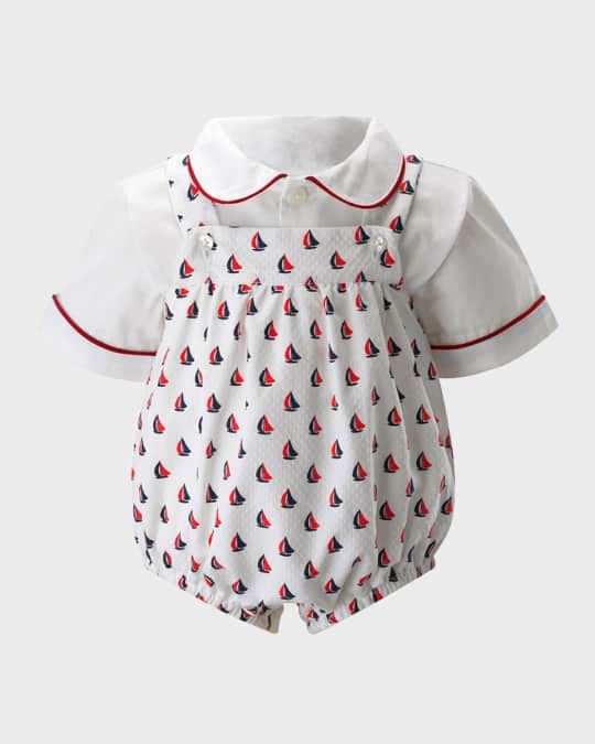 Boy's Sailboat Bubble Romper and Shirt Set, Size 3M-24M