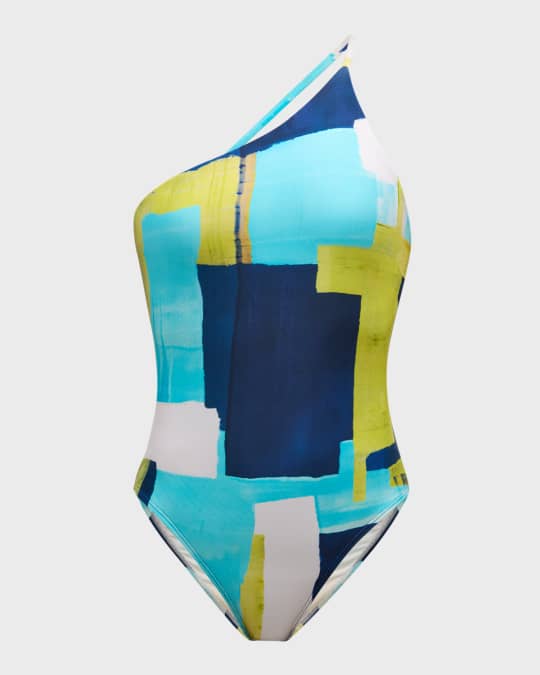 Abstract One-Shoulder One-Piece Swimsuit