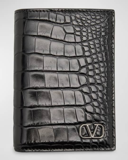 Valentino Garavani Men's Mini VLogo Croc-Effect Bifold Card