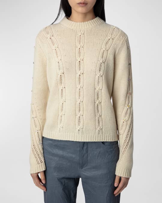 Zadig & Voltaire Morley Embellished Cable-Knit Sweater | Neiman Marcus