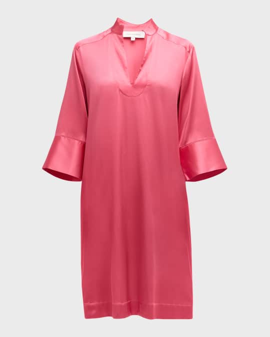 Sibel Split-Cuff Silk Midi Shift Dress