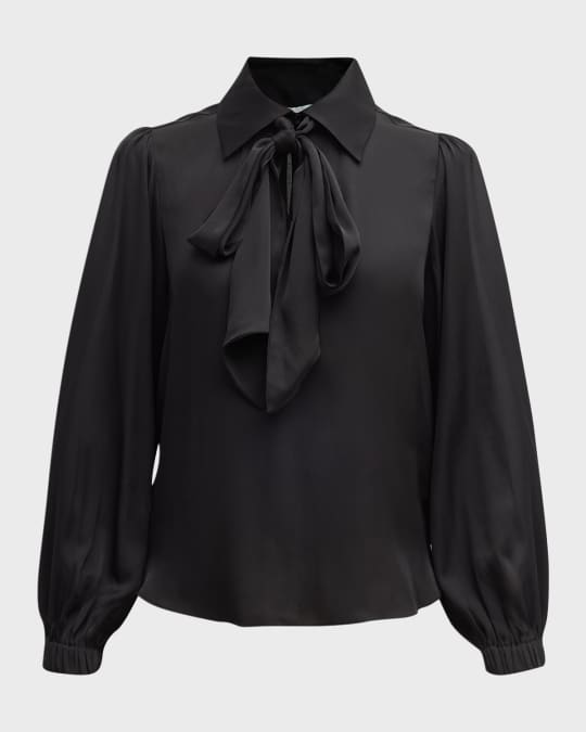 BLOUSON BLOUSE WITH NECK TIE SOLID BLACK