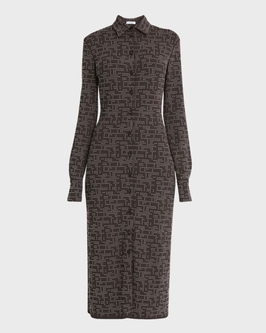 Studded Button Down Midi Viscose Jersey Dress