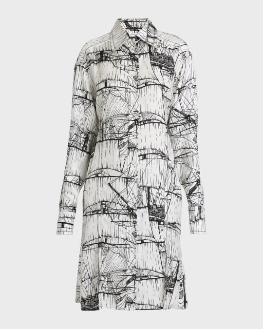 Nautical Printed Silk Shirtdress