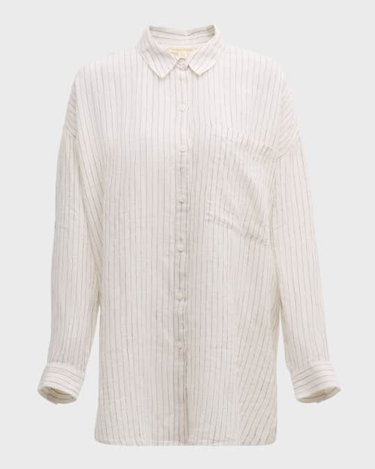 Eileen Fisher Crinkled Striped Organic Linen Shirt Neiman Marcus