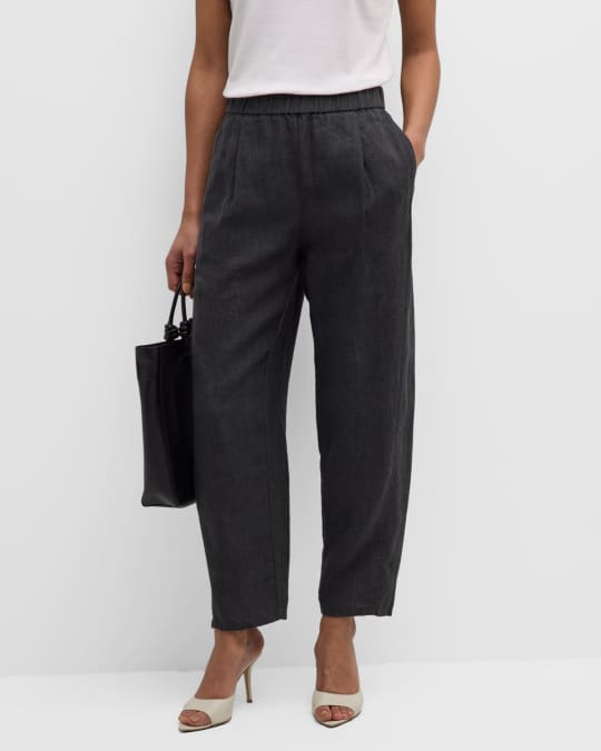 Pleated Cropped Organic Linen Lantern Pants