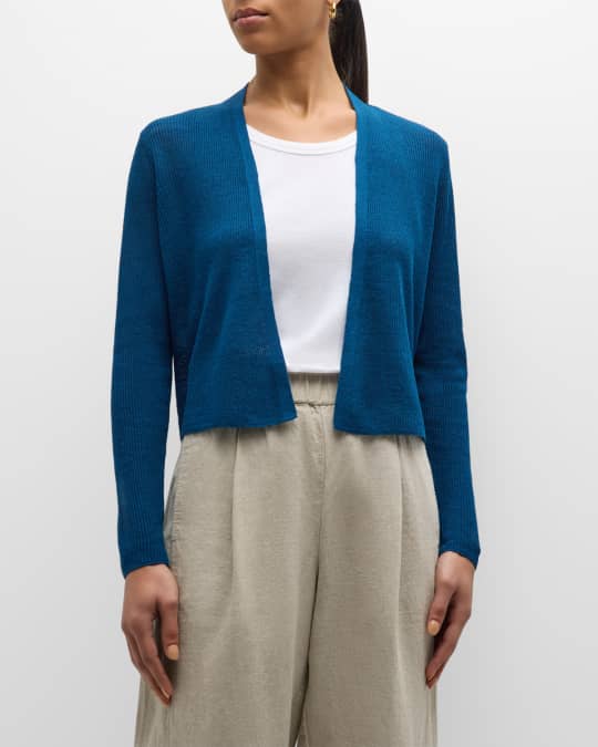 Eileen Fisher Petite Ribbed Open Front Linen Cotton Cardigan Neiman Marcus