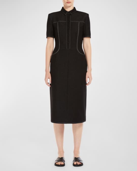 knee length dresses for ladies Jill Contrast Stitch Linen Midi Dress