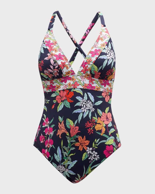 Tommy Bahama Sunset Blooms Reversible Tank One Piece Swimsuit - Black main image 1