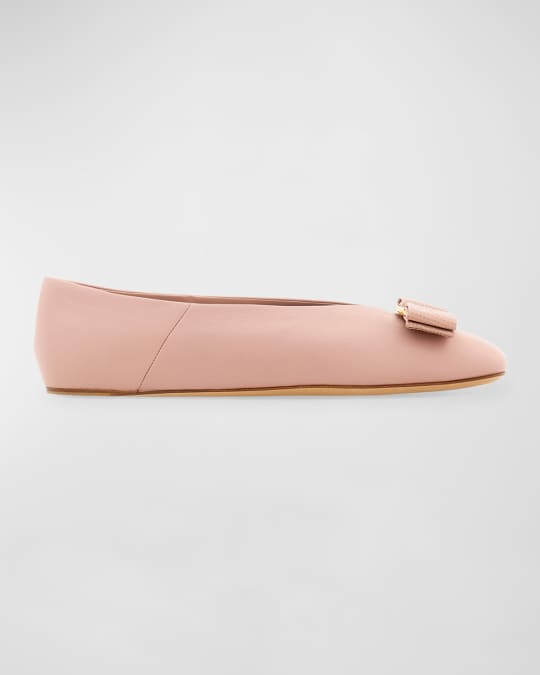 Ferragamo Vanna Calfskin Bow Ballerina Flats | Neiman Marcus