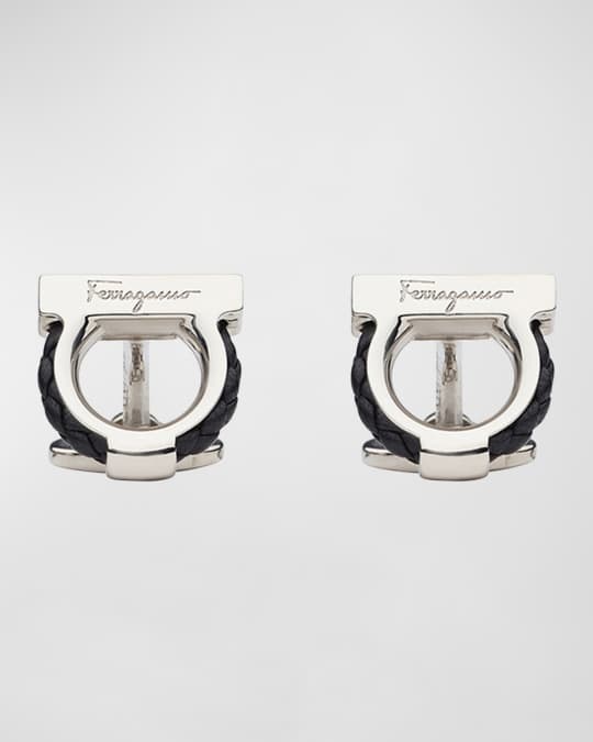 Men's Braided Leather Gancini Frame Cufflinks