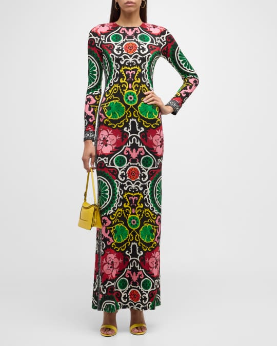 ALICE + OLIVIA Delora Fitted Long-Sleeve Backless Maxi Dress | Neiman Marcus