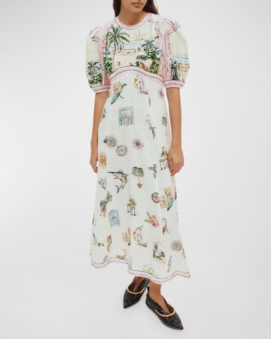 knee length dresses for ladies ALÉMAIS Ruby Applique Linen Midi Dress – T² main image 1