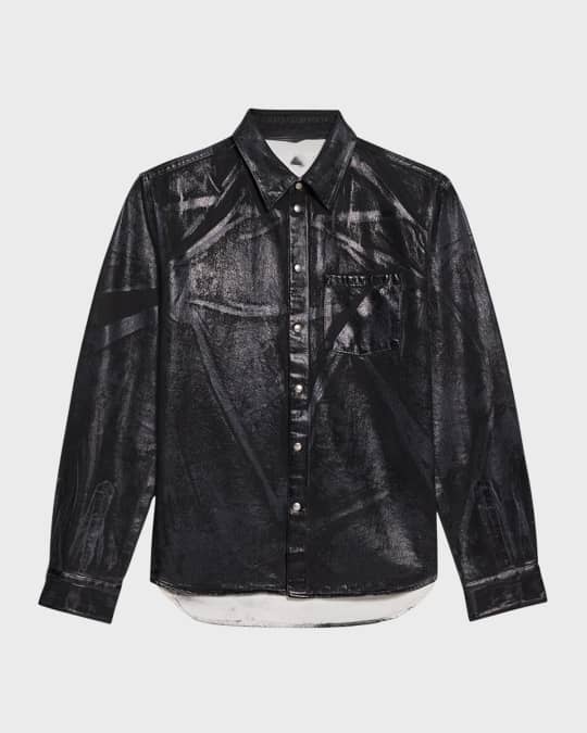 Helmut Lang Men's Foil Denim Shirt Jacket | Neiman Marcus
