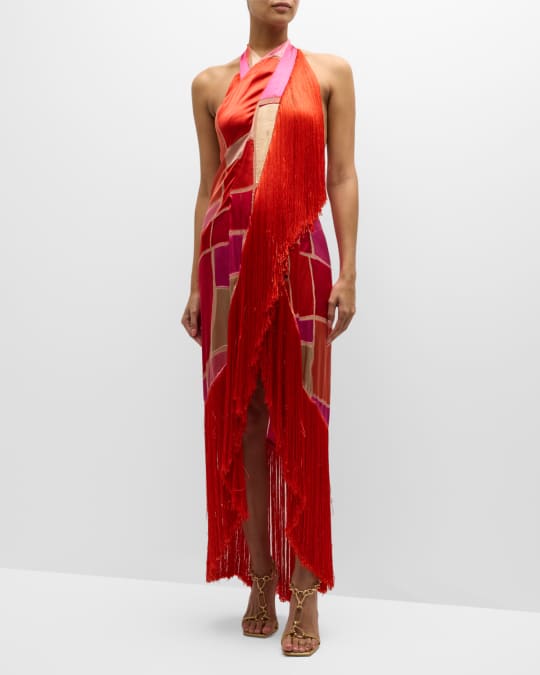 Cult Gaia Bianca Backless Fringe-Trim Coverup Maxi Dress