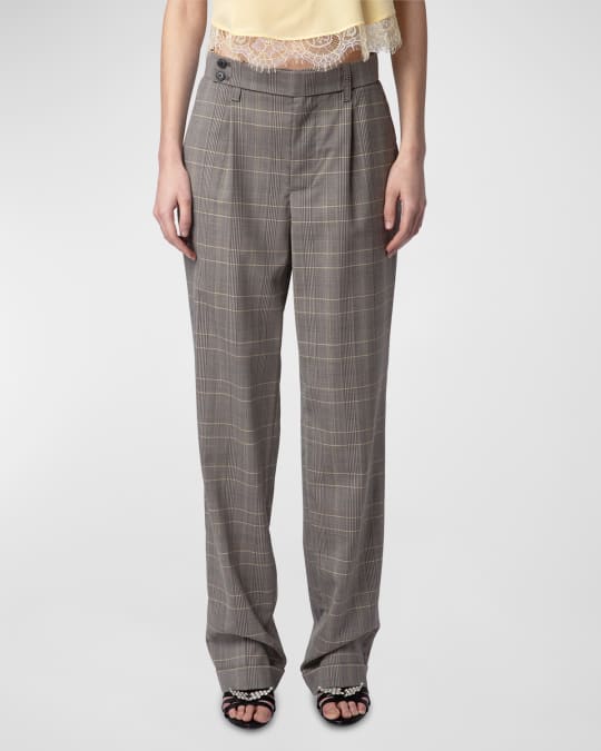 Zadig & Voltaire Pura Mid-Rise Straight-Leg Check Trousers